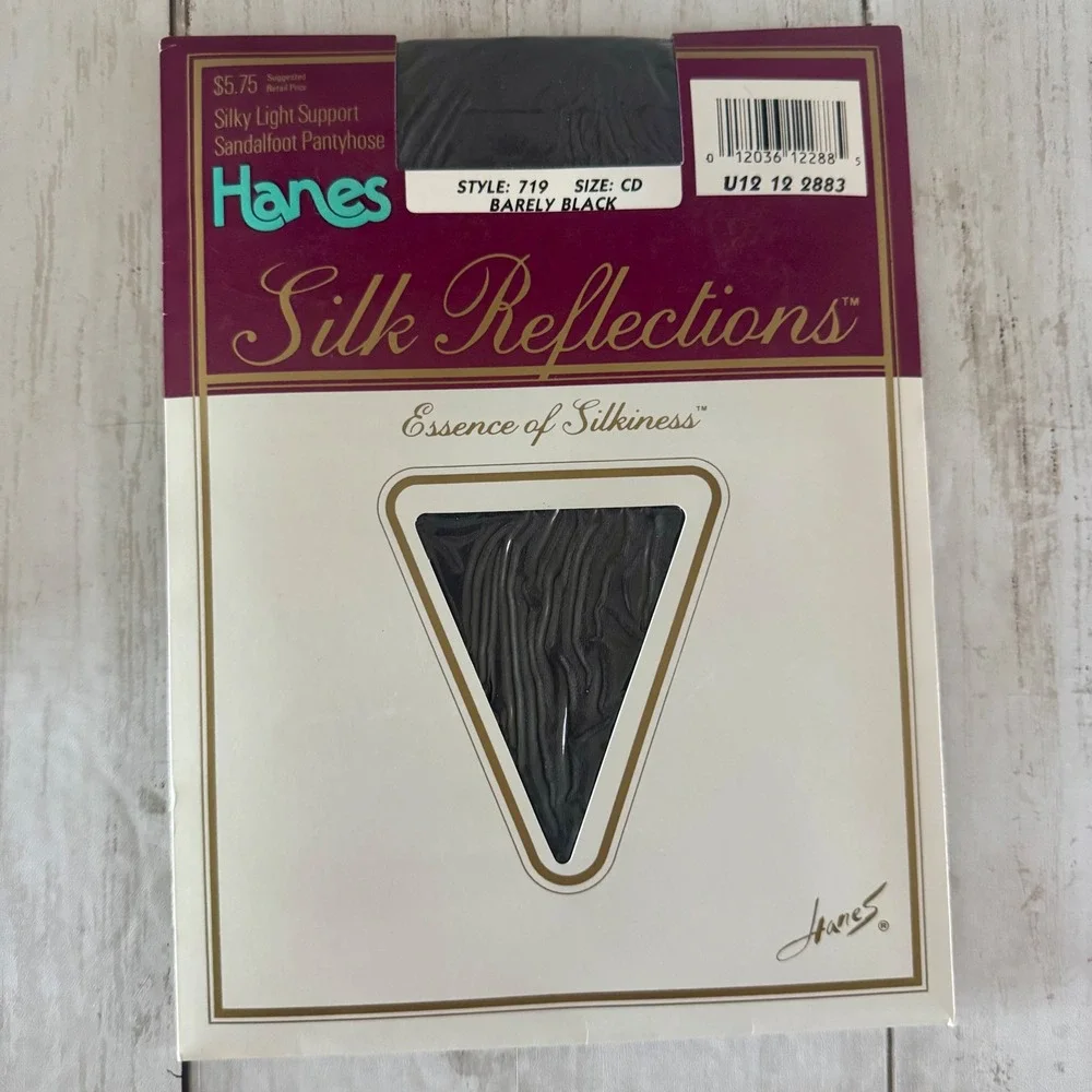 Vintage 3pk Hanes Silk Reflections Pantyhose 719 Barely Black Size CD Sandalfoot